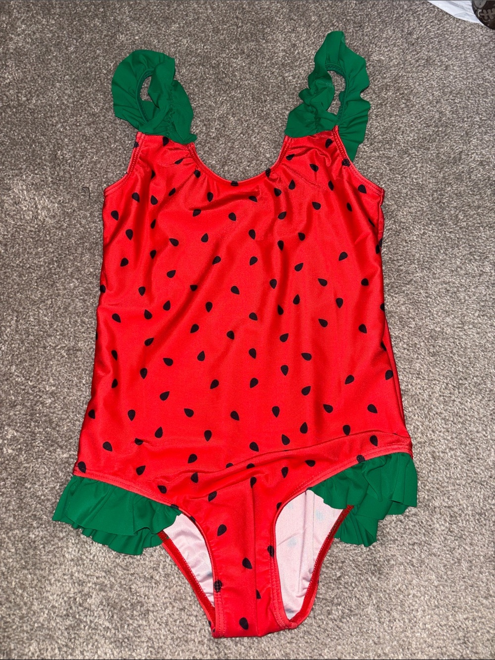 Girls' Red & Green Watermelon One-Piece Swimsuit
